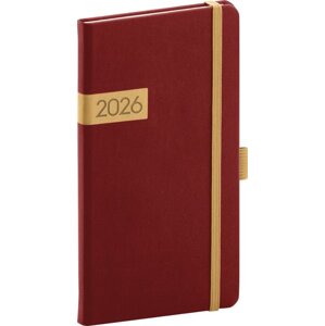Kapesní diář Twill 2026, bordó-zlatý